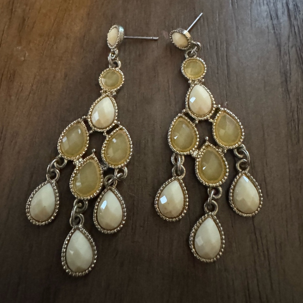 Gold, White + Cream Chandelier Earrings